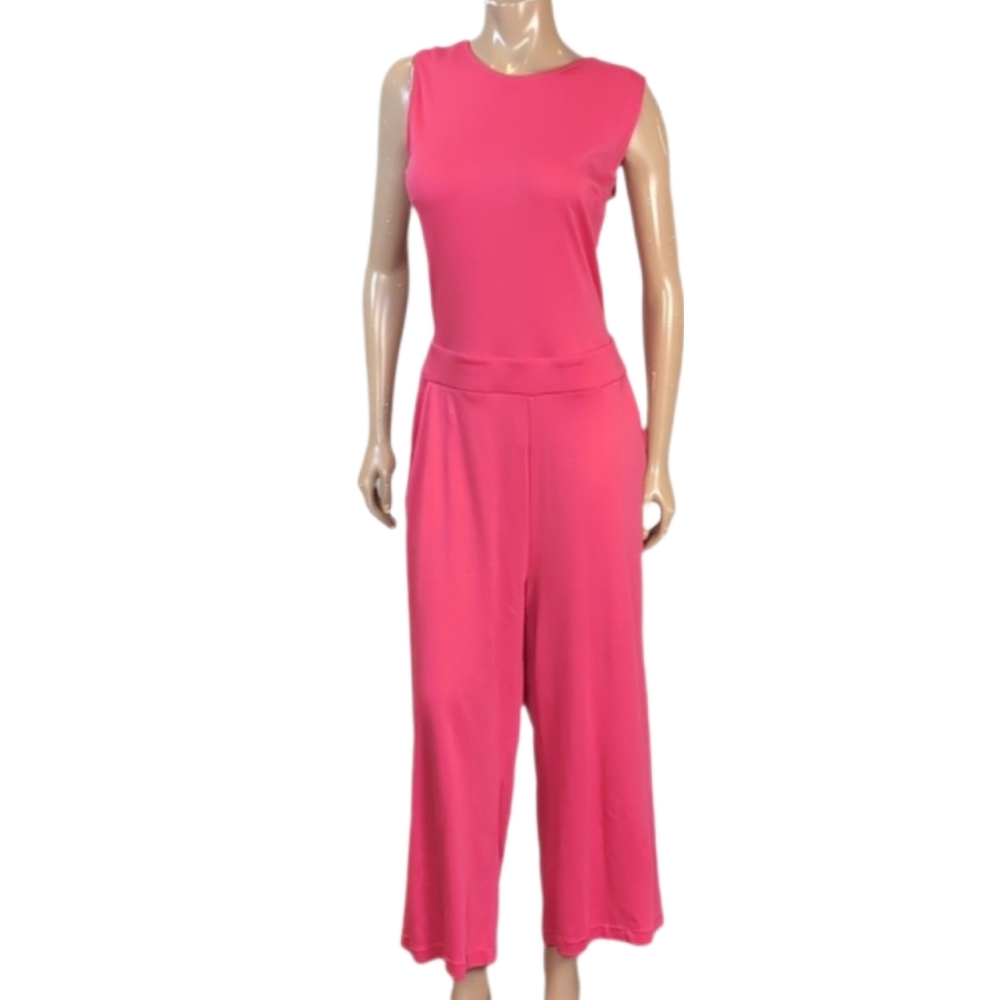 New York & Company Sleeveless Coral Jumpsuit Womens Size Large Open Tie Back